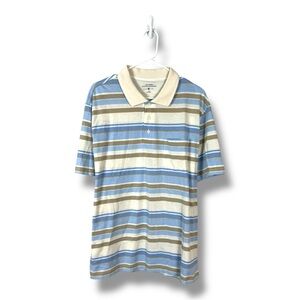 Saddlebred Polo Mens XL X Large Blue Cream Striped Short Sleeve Polo Shirt